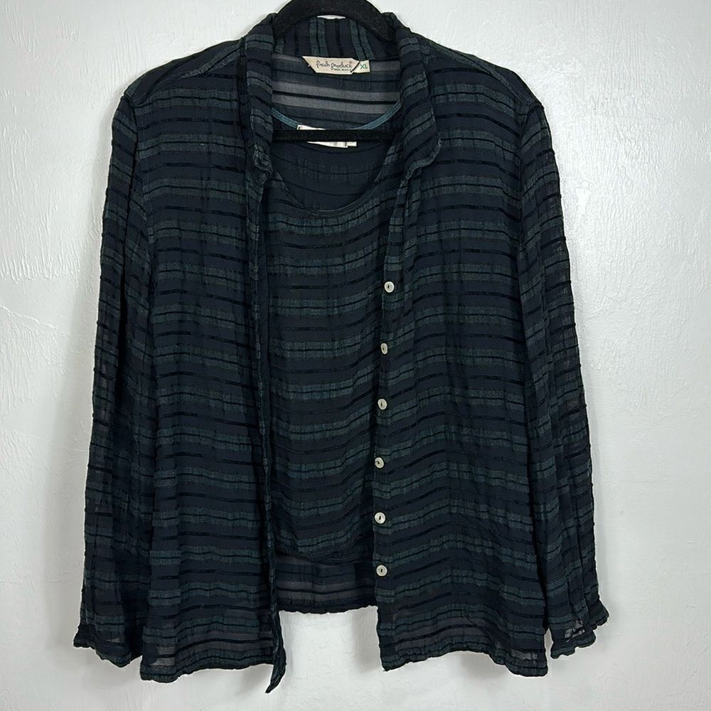 Fresh Produce Black Striped Semi-Sheet Button Up And Tank Top Set Size XL